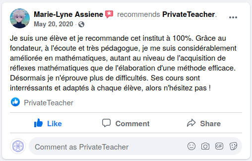 Feedback d'une élève en dernière année de collège